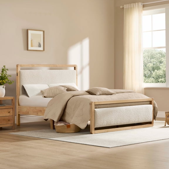 Spruce & Spring Modern Upholstered Platform Bed Frame with USB and Type-C Charging Khaki, Full