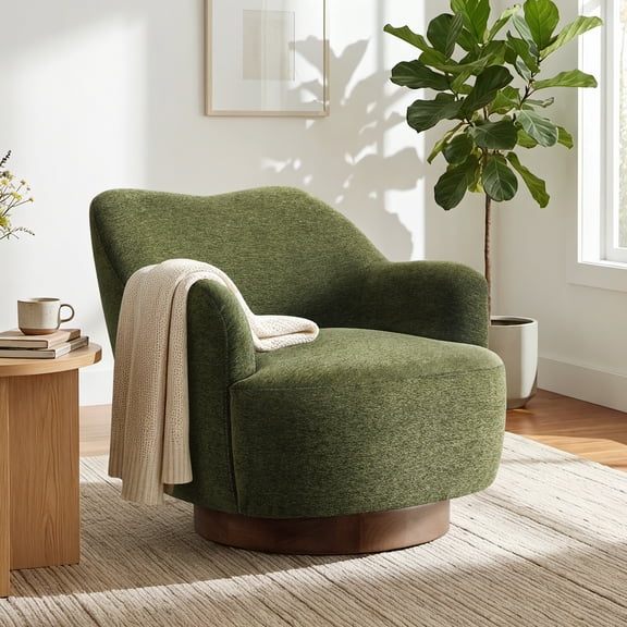 Spruce & Spring Modern Upholstered Swivel Accent Chair with Wood Base Green, Single