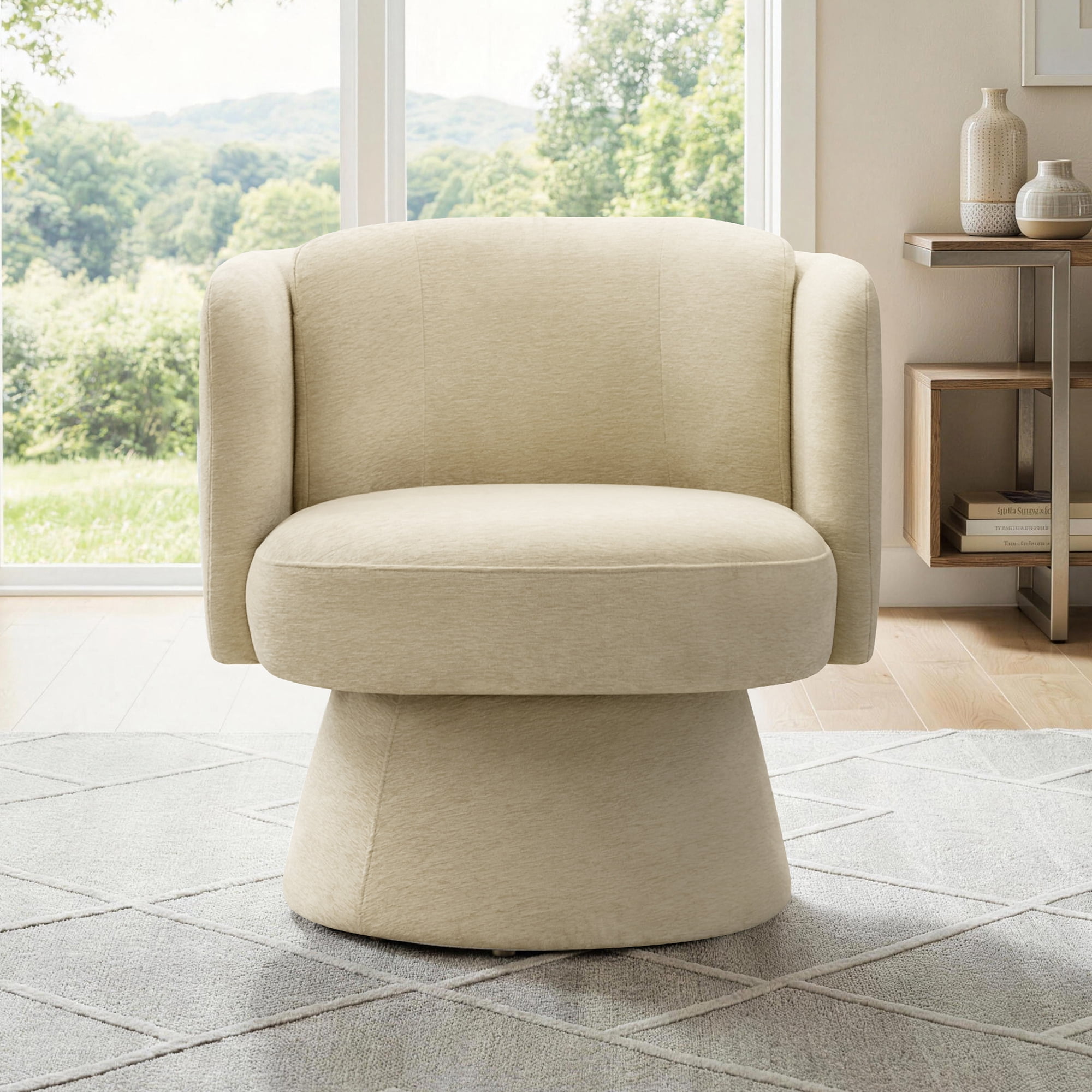 Spruce & Spring Modern Upholstered Swivel Barrel Accent Chair, 360° Rotating Armchair for Living Room, Bedroom & Office, Single, Beige