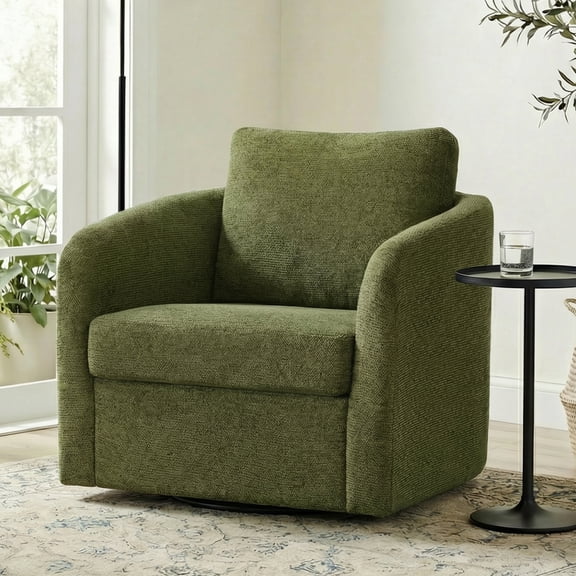 Spruce & Spring Modern Upholstered Swivel Barrel Accent Chair with Removable Slipcover Green, Single Chair