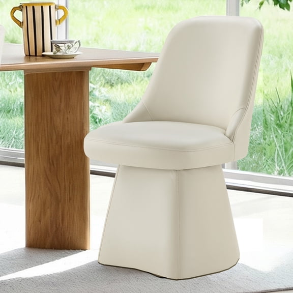 Spruce & Spring Modern Upholstered Swivel Dining Chair with High Back and Conical Base, Single, Cream Faux Leather