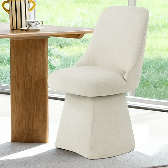 Spruce & Spring Modern Upholstered Swivel Dining Chair with High Back and Conical Base, Single, Linen Fabric
