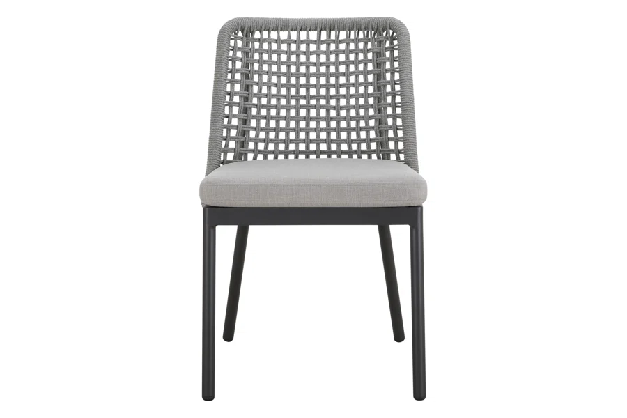 Spruce & Spring Modern Woven Rope Patio Dining Armchair Equipped With Cushion 2 Pieces For Outdoor Space Grey Woven Rope Fabric
