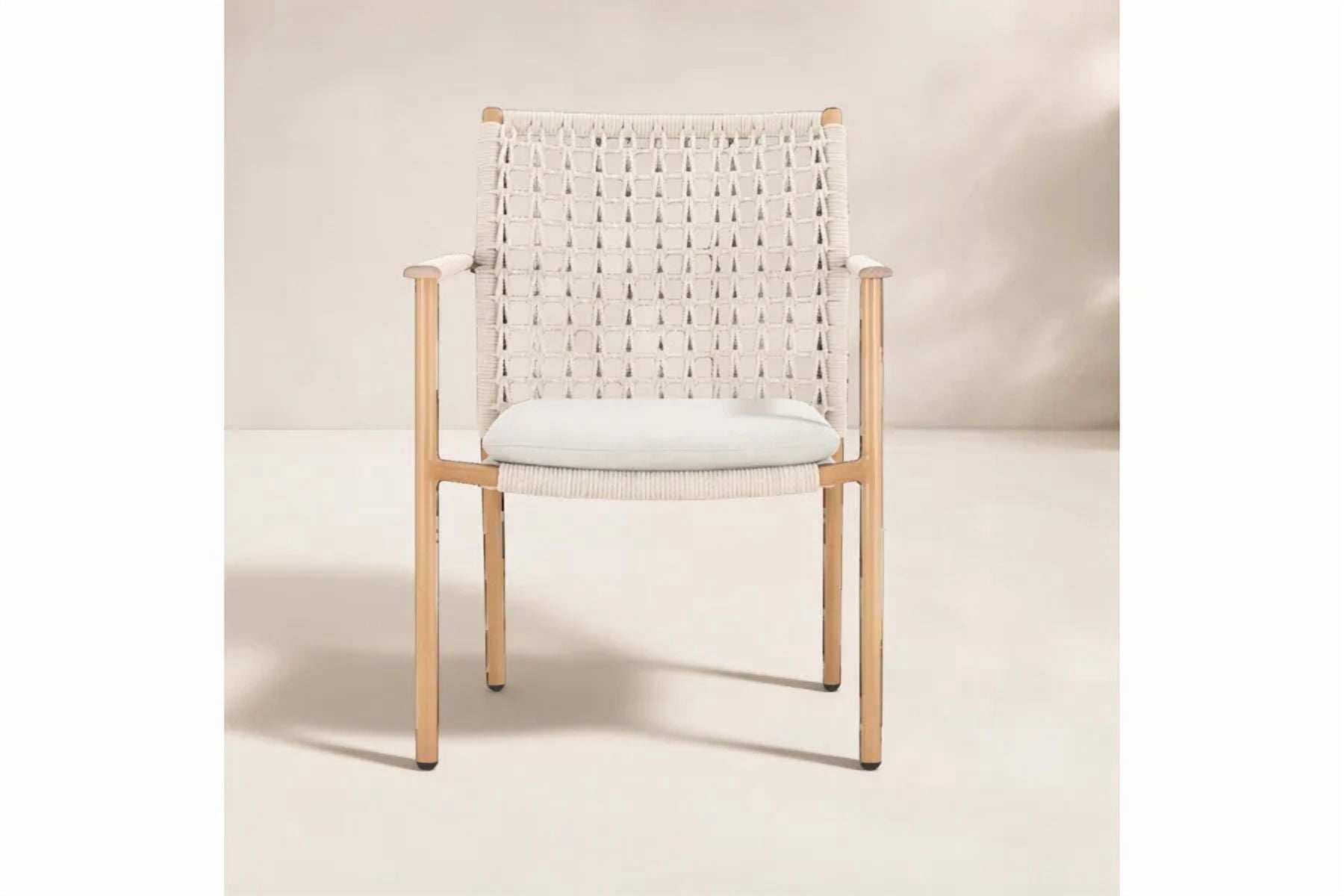 Spruce & Spring Modern Woven Rope Patio Dining Armchair Equipped With Cushion 4 Pieces For Outdoor Space Brown Woven Rope Fabric