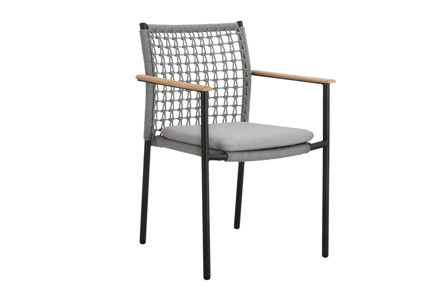 Spruce & Spring Modern Woven Rope Patio Dining Armchair Equipped With Cushion 4 Pieces For Outdoor Space Grey Woven Rope Fabric