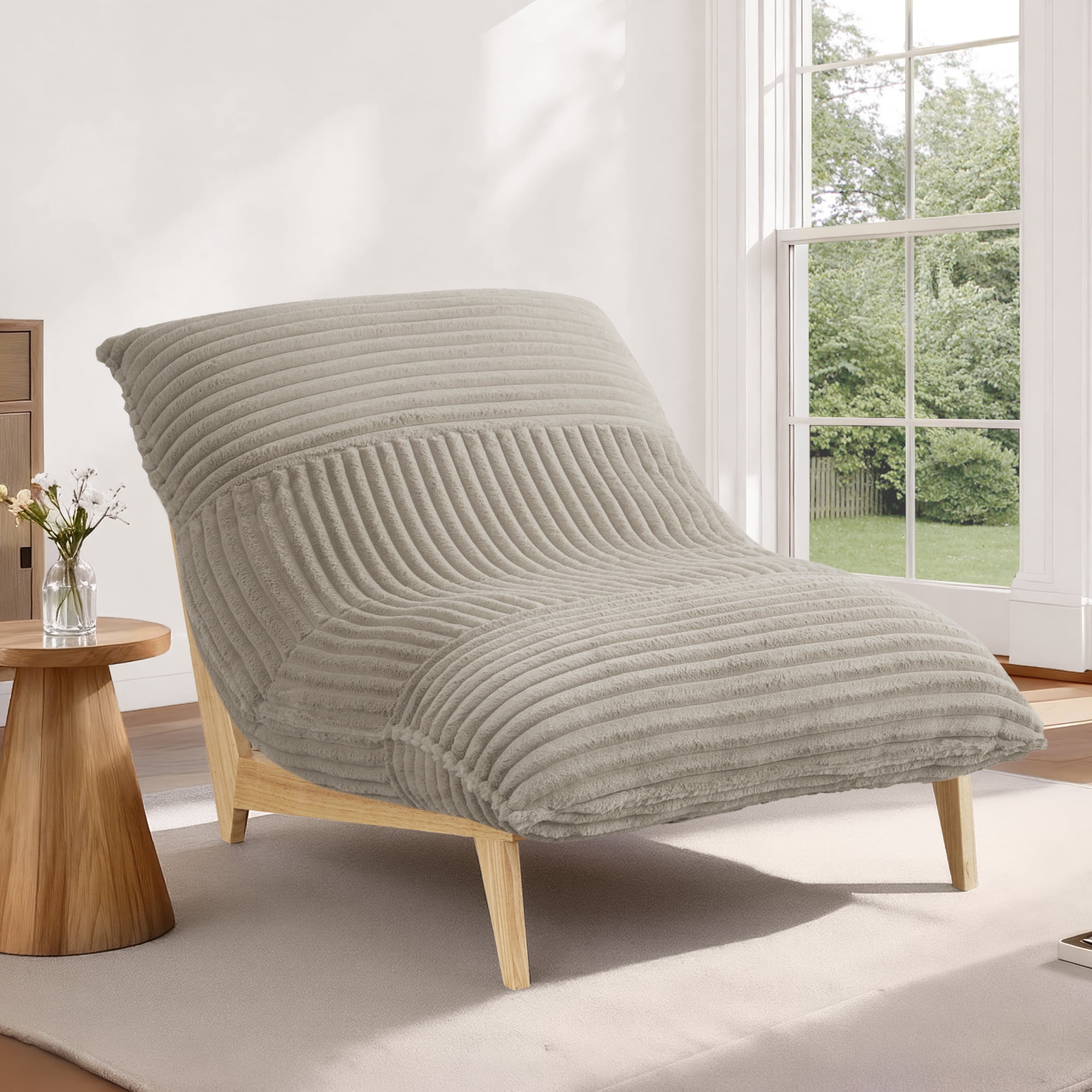 Spruce & Spring Oversized Cloud Accent Chair, Upholstered Lounge Chair with Deep Seat and Plush Cushions, Grey Faux Fur