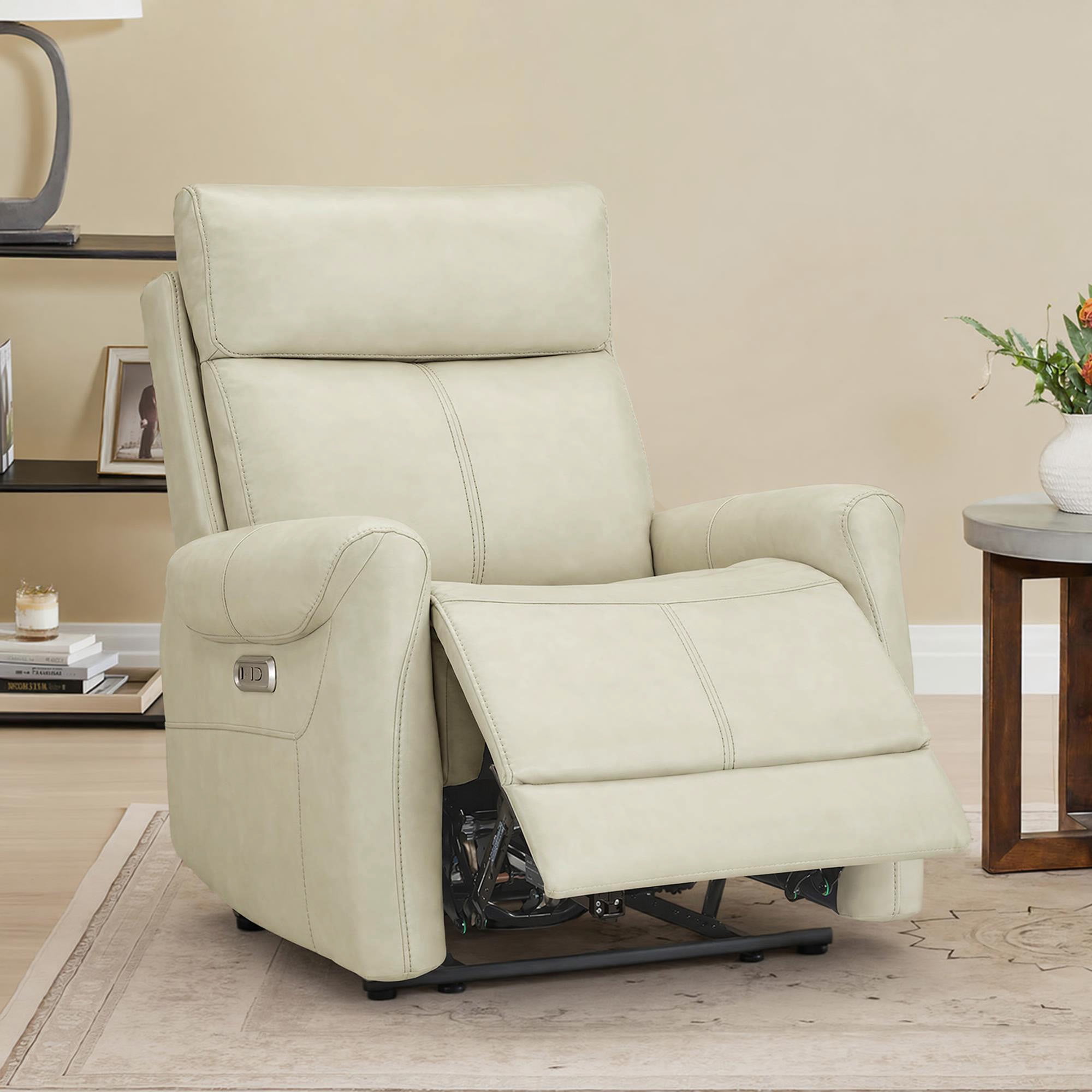 Spruce & Spring Power Recliner Chair, Wall Hugger Reclining Chair for Living Room, Bedroom, Faux Leather, Creamy Gray