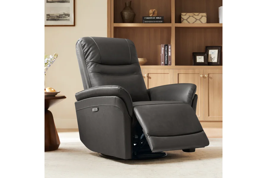 Spruce & Spring Premium Genuine Leather Swivel Gliding Power Recliner 1 Piece Indoor Use Gray Fabric