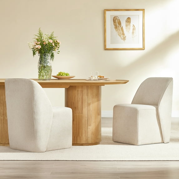 Spruce & Spring Rolling Upholstered Dining Chair with Smooth Hidden Casters Set of 2, Linen