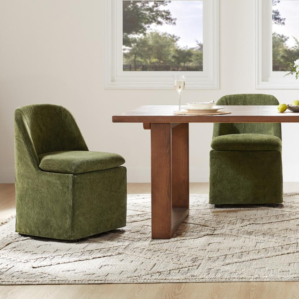 Spruce & Spring Slipcover Dining Chair with Upholstery and Hidden Casters Set of 2, Green