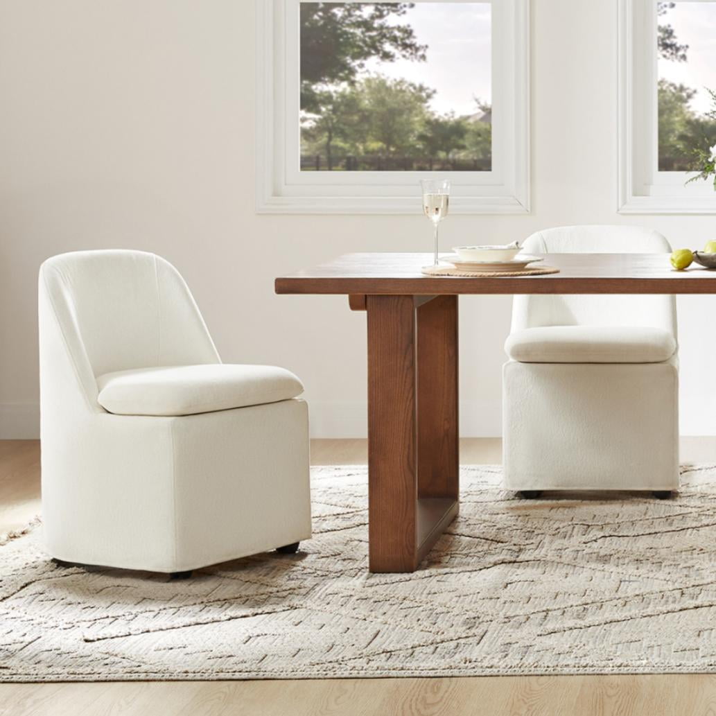 Spruce & Spring Slipcover Dining Chair with Upholstery and Hidden Casters Set of 2, Linen