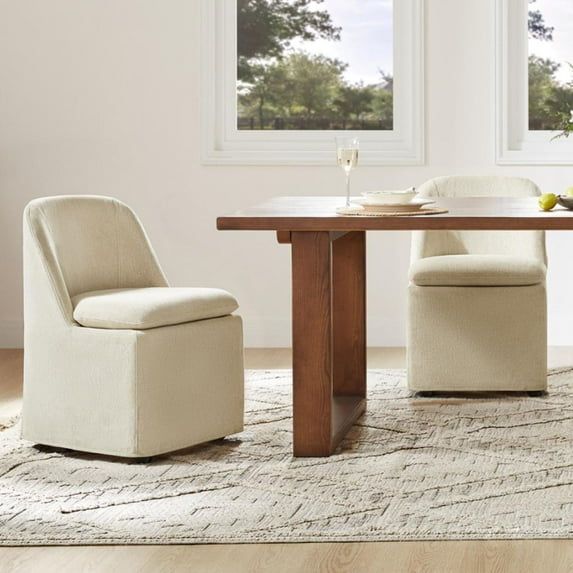 Spruce & Spring Slipcover Dining Chair with Upholstery and Hidden Casters Set of 2, Sand