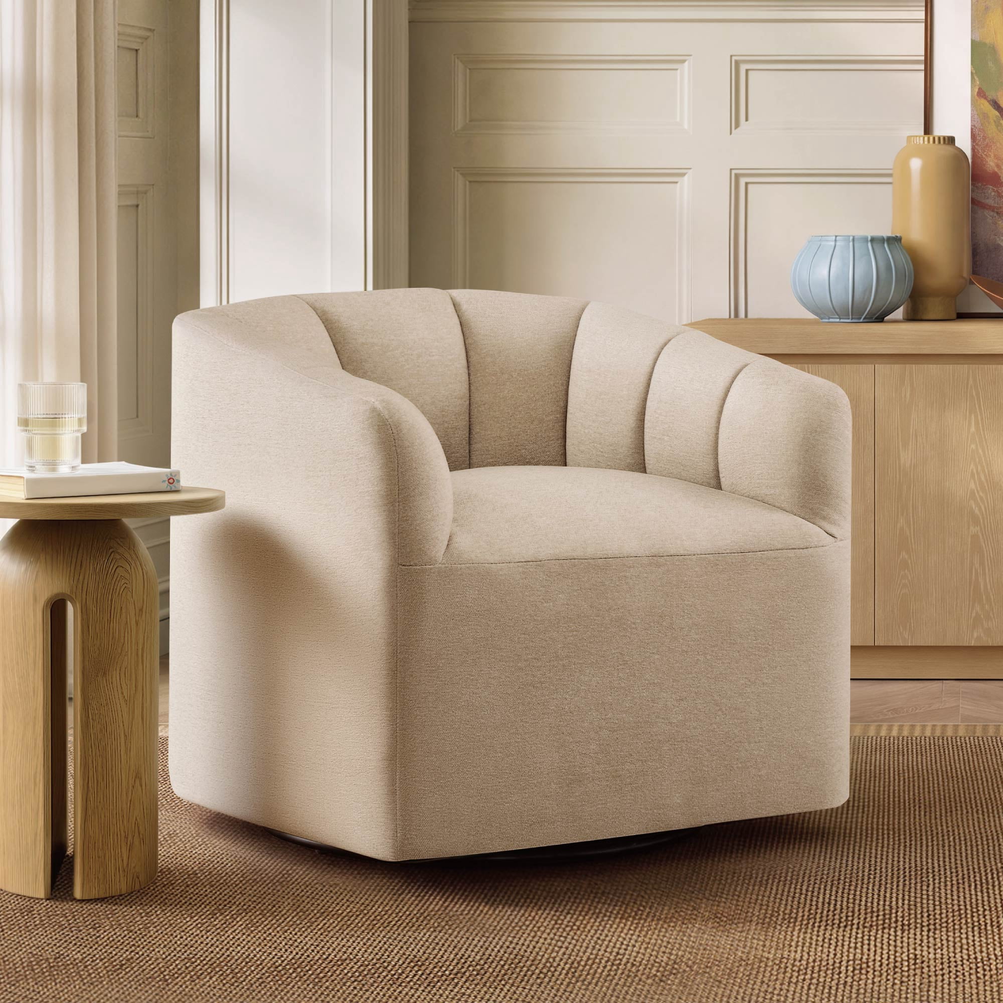 Spruce & Spring Swivel Accent Chair for Living Room, Barrel Armchair for Bedroom Reading Nook, Oatmeal