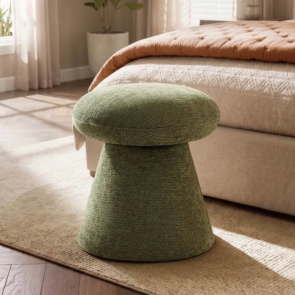 Spruce & Spring Swivel Upholstered Chenille Ottoman Footstool, Accent Stool for Living Room, Bedroom & Vanity, Green, 17x16x16in
