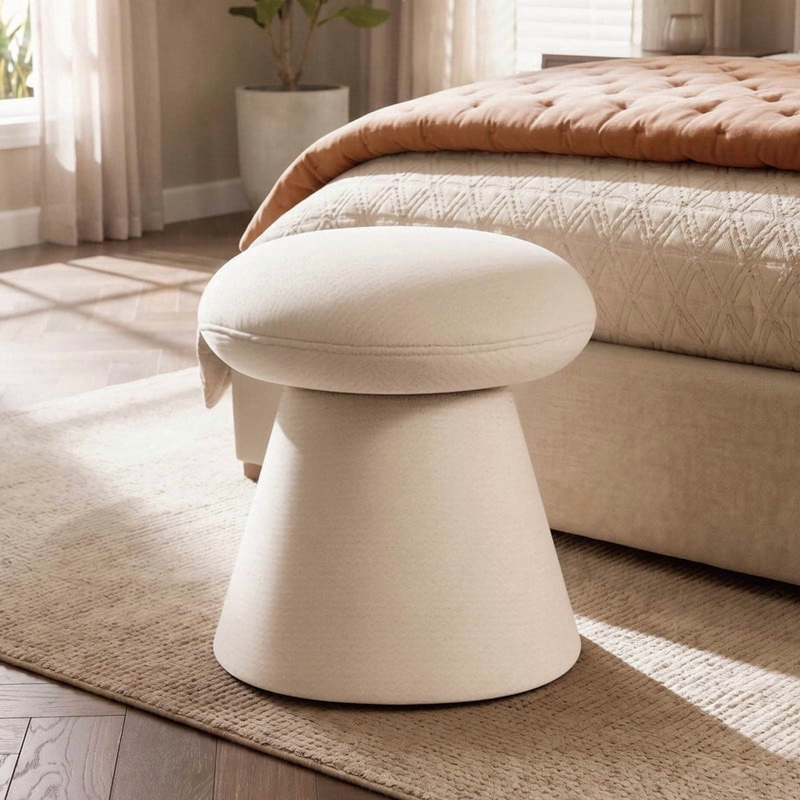 Spruce & Spring Swivel Upholstered Chenille Ottoman Footstool, Accent Stool for Living Room, Bedroom & Vanity, Linen, 17x16x16in