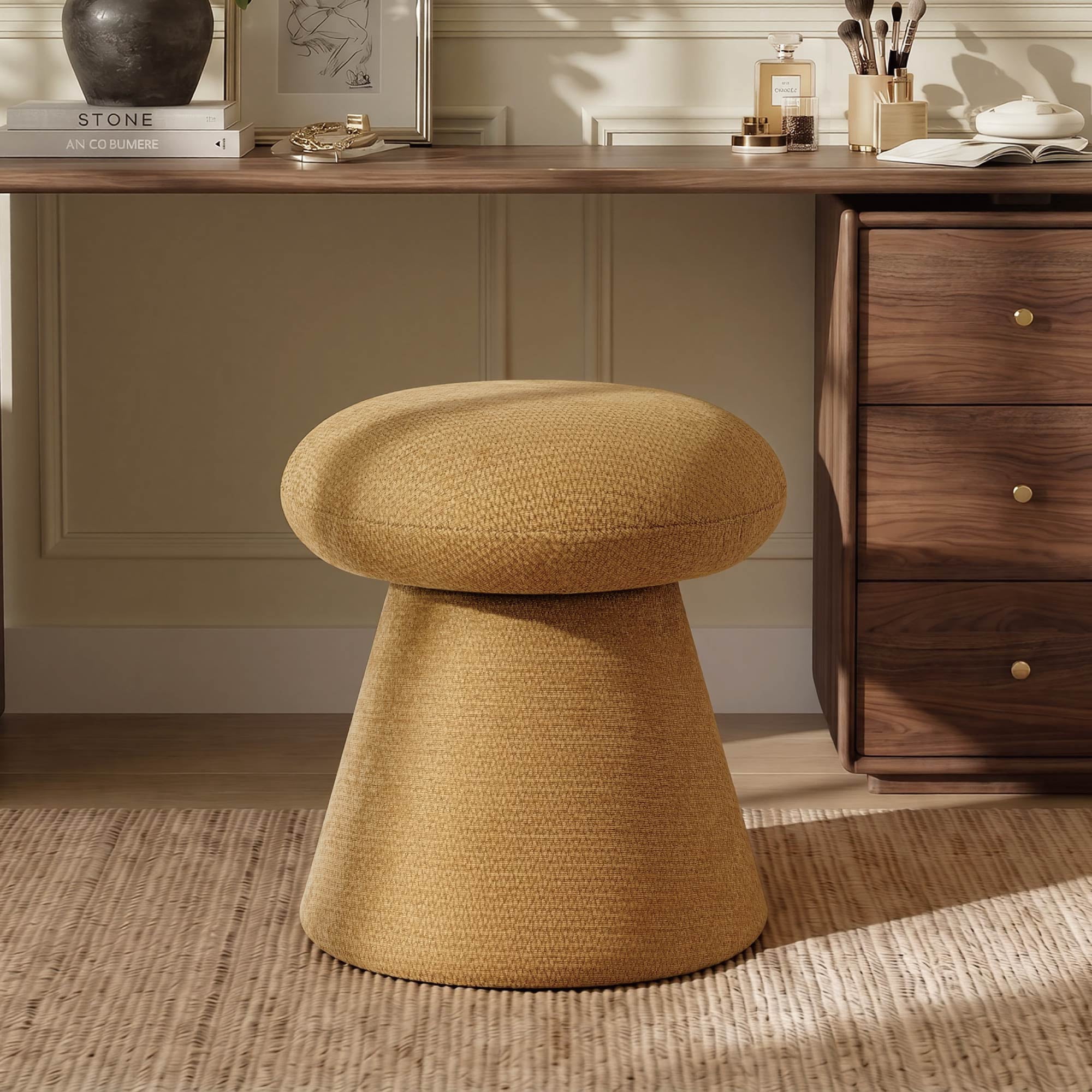 Spruce & Spring Swivel Upholstered Chenille Ottoman Footstool, Accent Stool for Living Room, Bedroom & Vanity, Yellow, 17x16x16in
