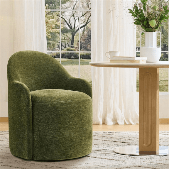 Spruce & Spring Swivel Upholstered Dining Chair with Hidden Wheels and Armrest Single, Green