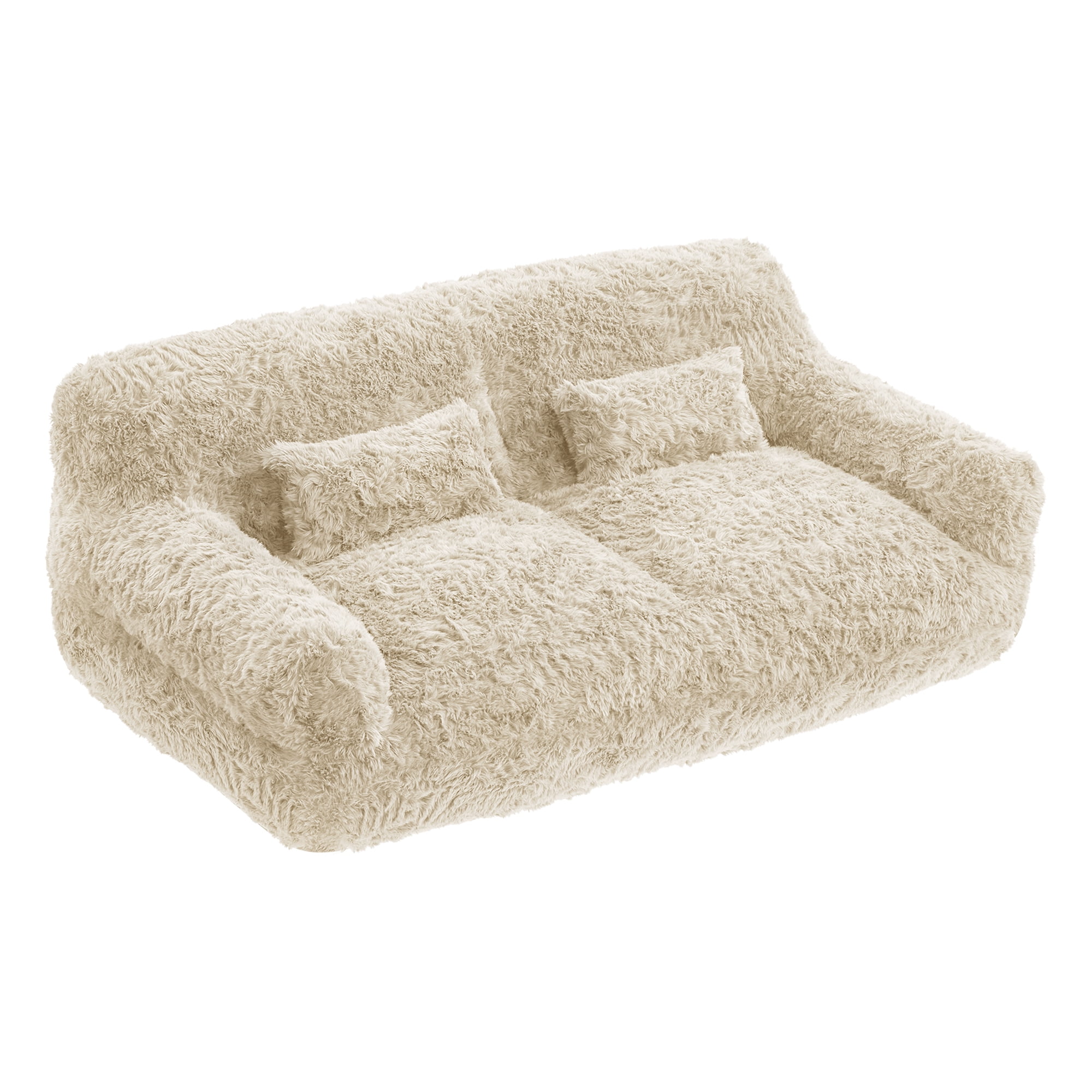 Spruce & Spring Ultra-Plush Fleece Lazy Sofa with Pillow & Blanket, Cozy Bean Bag Loveseat for Living Room & Bedroom, Sand