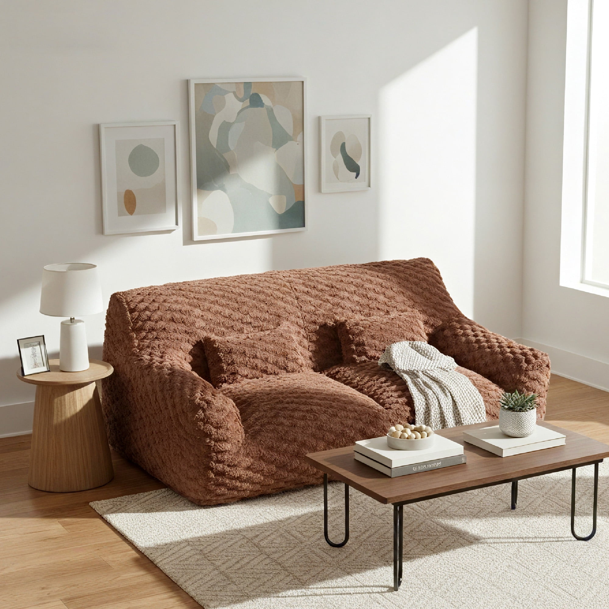 Spruce & Spring Ultra-Plush Fleece Lazy Sofa with Pillow & Blanket, Cozy Bean Bag Loveseat for Living Room & Bedroom,Cedar