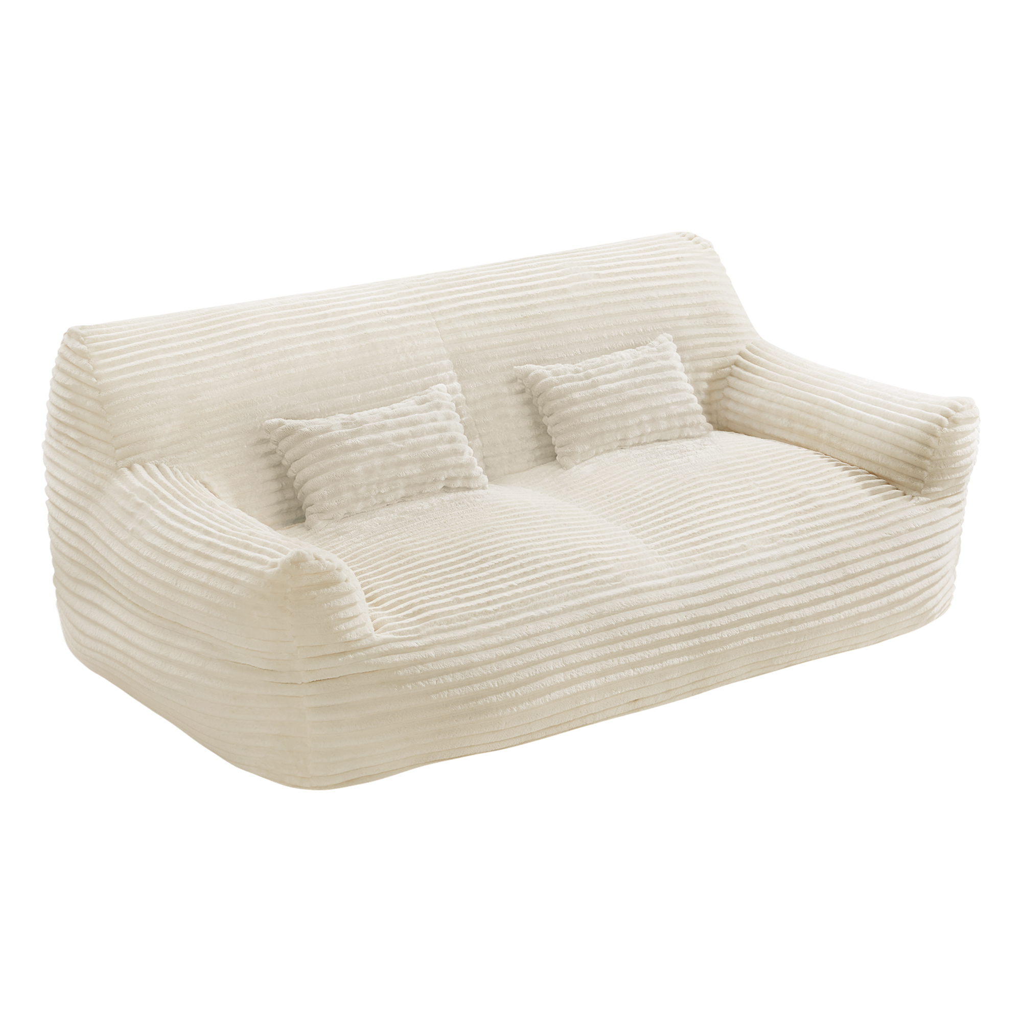 Spruce & Spring Ultra-Plush Fleece Lazy Sofa with Pillow & Blanket, Cozy Bean Bag Loveseat for Living Room & Bedroom, Ivory