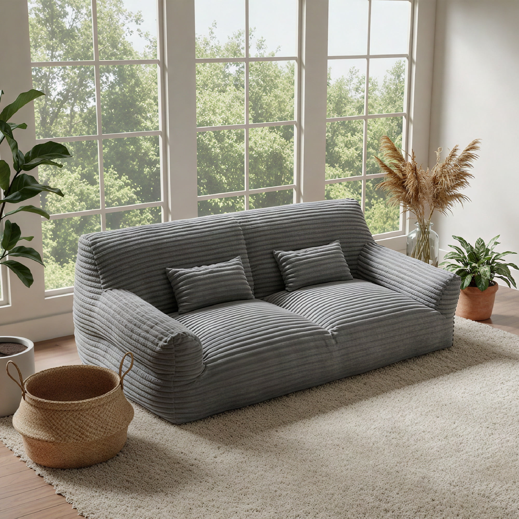 Spruce & Spring Ultra-Plush Fleece Lazy Sofa with Pillow & Blanket, Cozy Bean Bag Loveseat for Living Room & Bedroom, Dark Gray