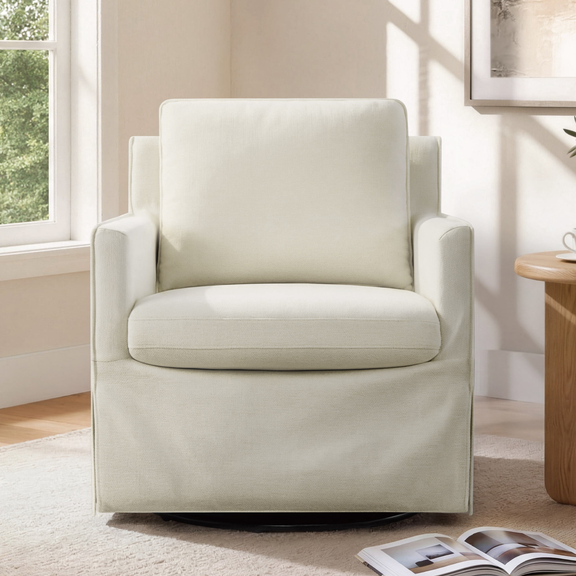 Spruce & Spring Upholstered Accent Chair for Living Room and Bedroom, Modern Lounge Armchair with Removable Cushions and Track Arms, Cream