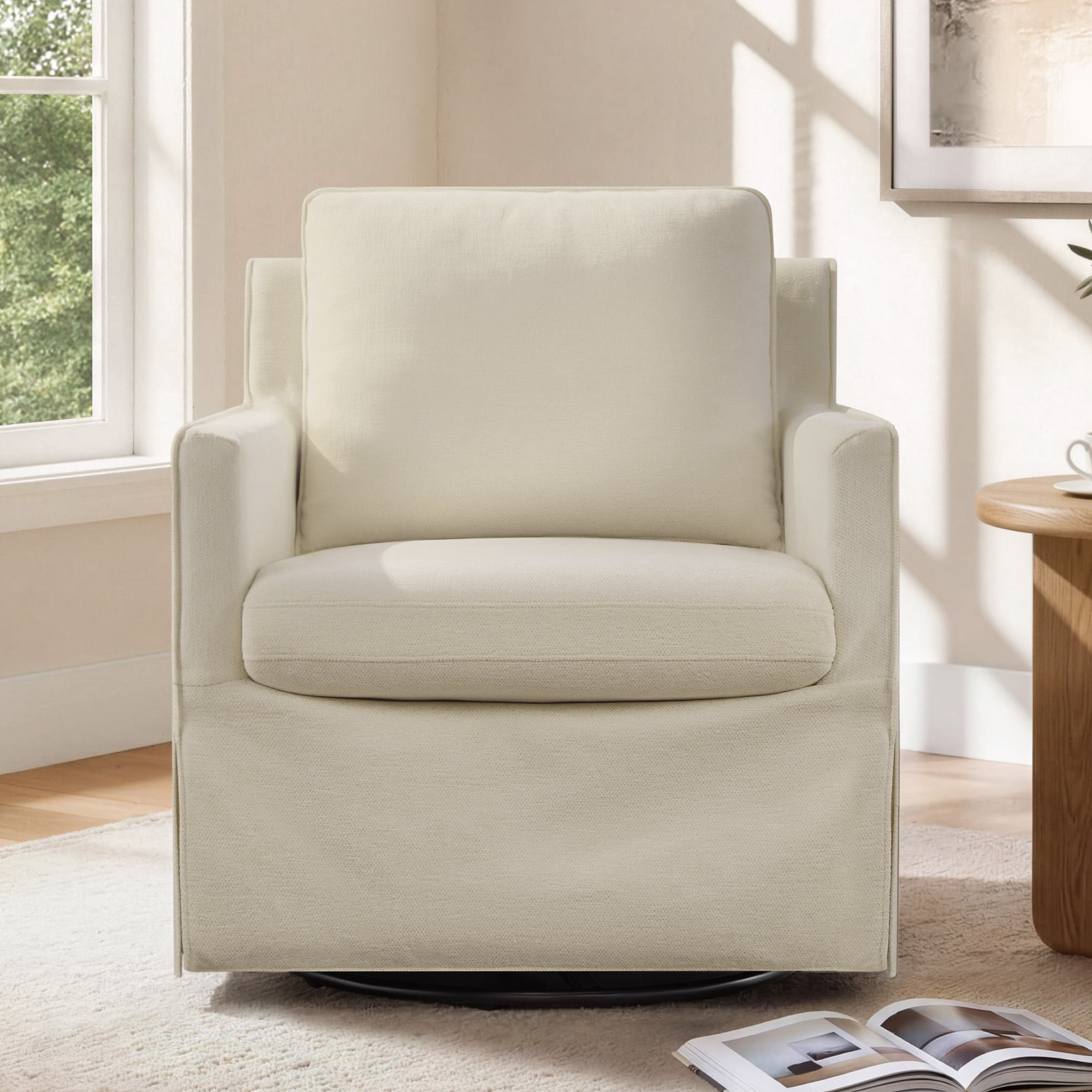 Spruce & Spring Upholstered Accent Chair for Living Room and Bedroom, Modern Lounge Armchair with Removable Cushions and Track Arms, Sand