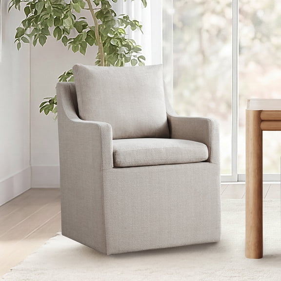 Spruce & Spring Upholstered Dining Chair with Hidden Casters, Removable Slipcover, Single, Beige