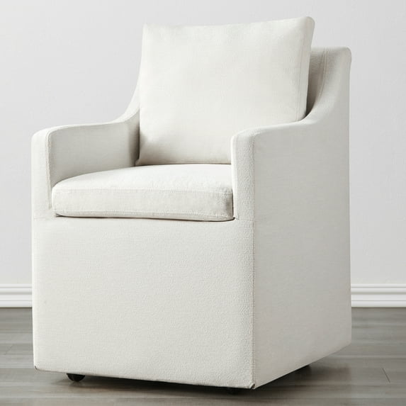 Spruce & Spring Upholstered Dining Chair with Hidden Casters, Removable Slipcover and Under-Seat Storage, Single, Ivory