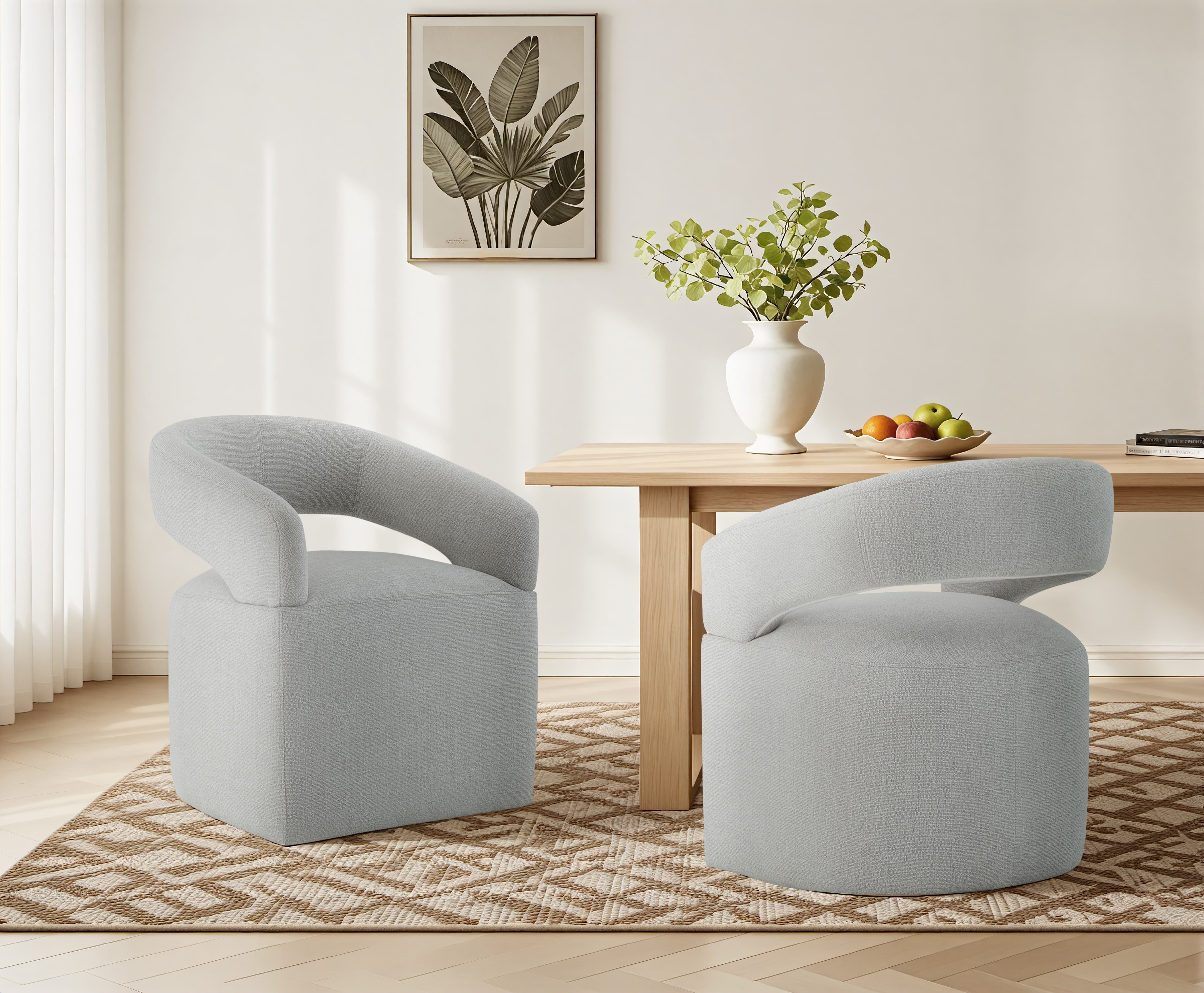 Spruce & Spring Upholstered Dining Chair with Open Back and Hidden Casters, Single, Light Grey(Multi-Colored)