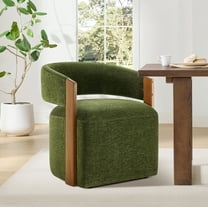 Spruce & Spring Upholstered Dining Chair with Wooden Armrests and Rolling Casters Single, Green