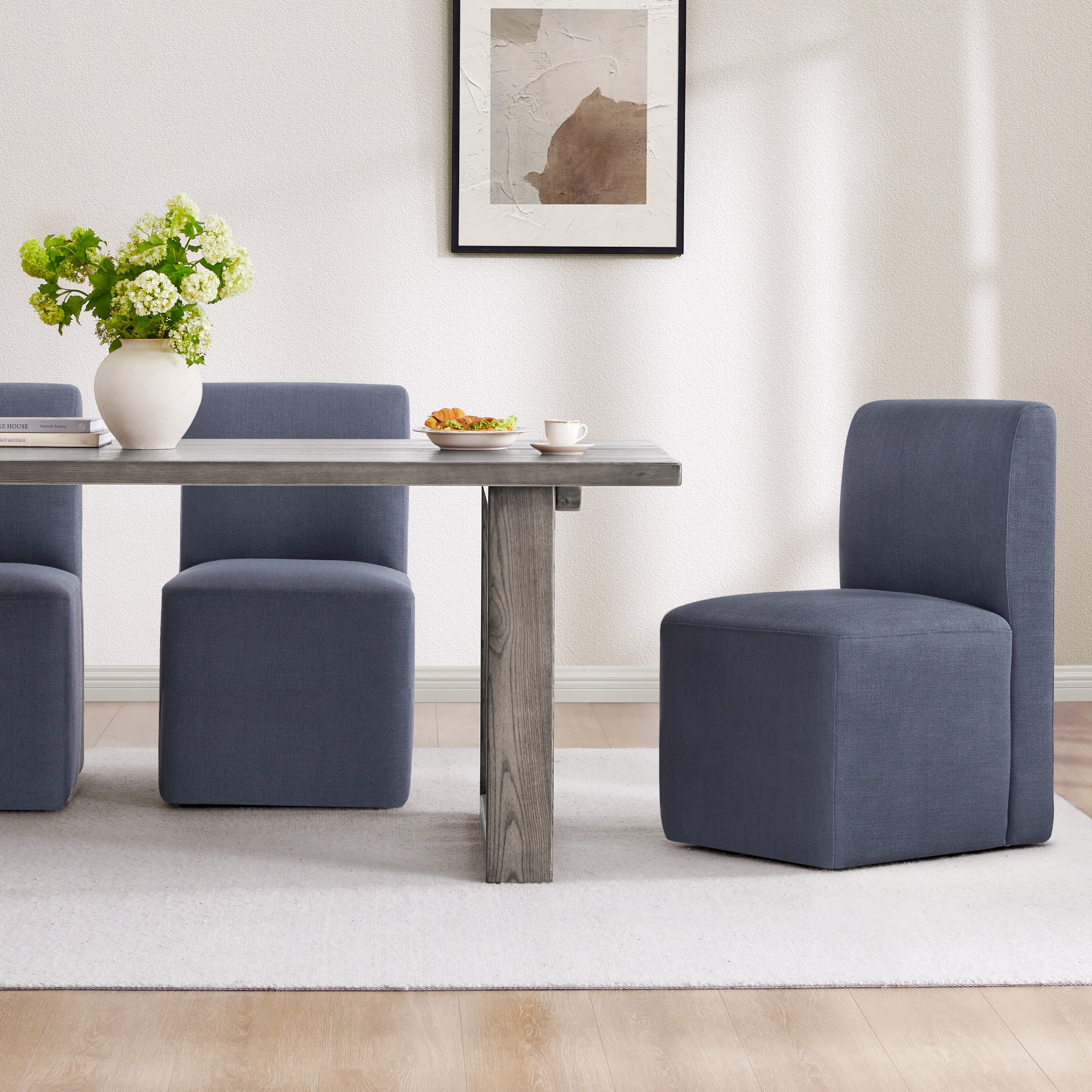 Spruce & Spring Upholstered Dining Chairs with Hidden Casters Set of 2, Blue