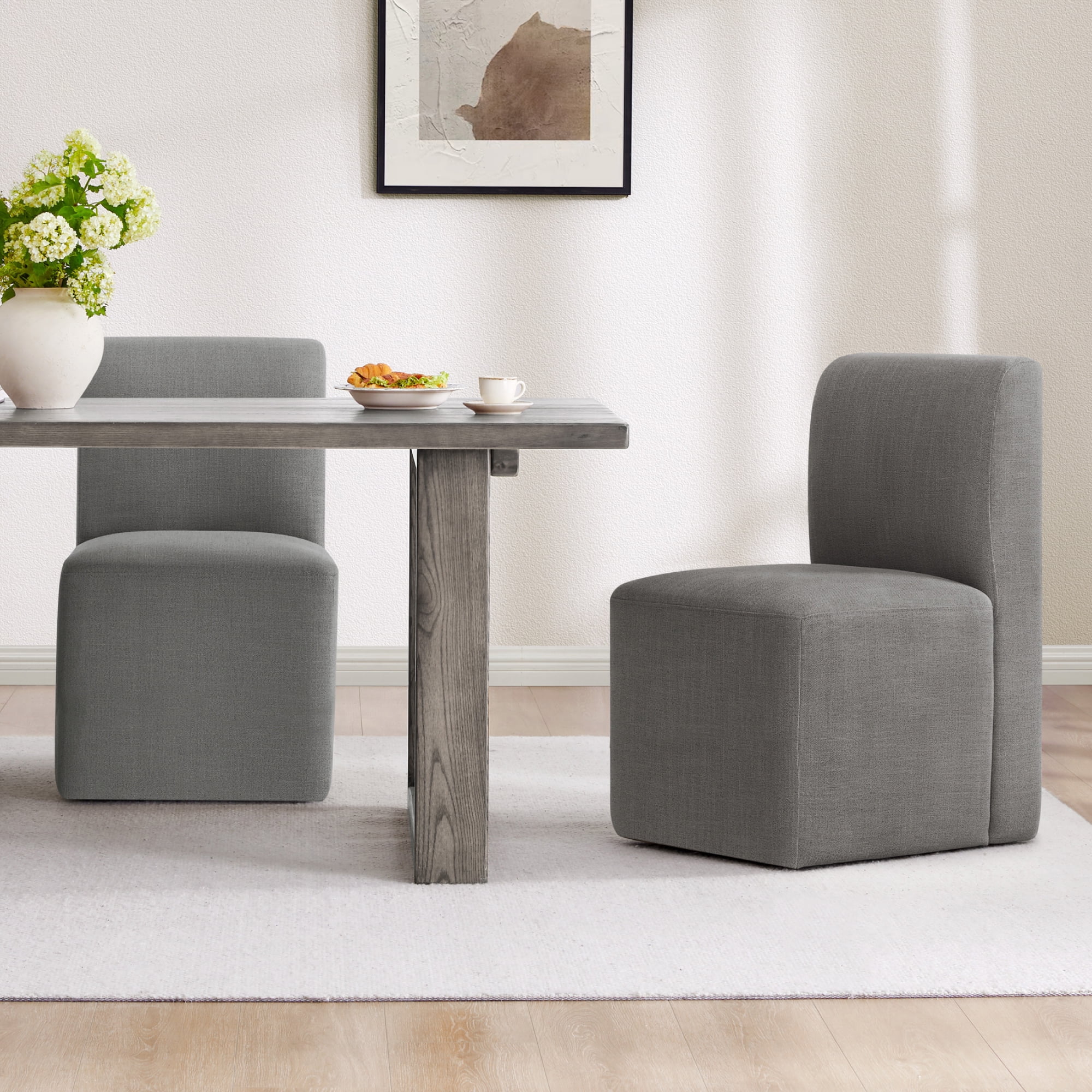 Spruce & Spring Upholstered Dining Chairs with Hidden Casters Set of 2, Grey
