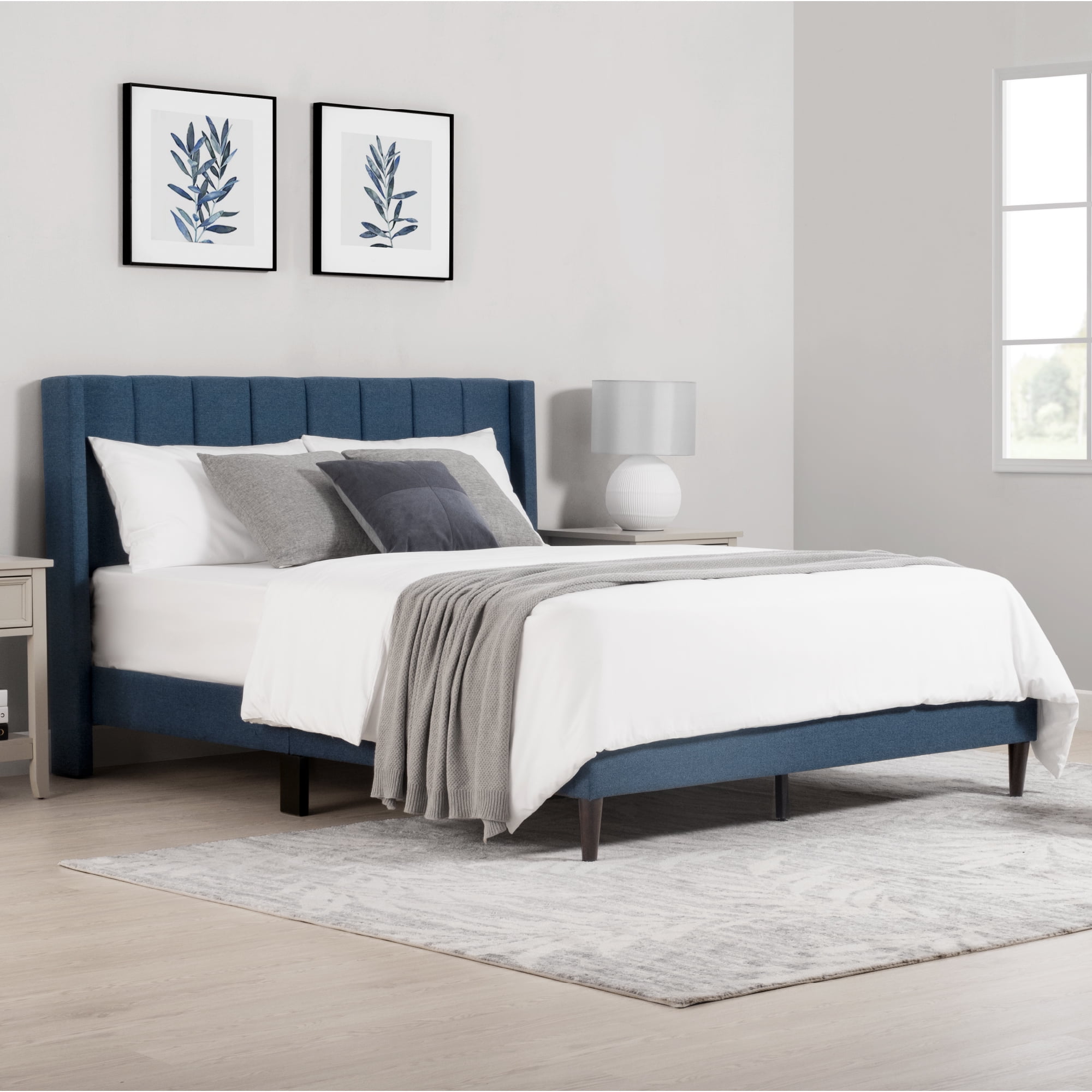 Spruce & Spring Upholstered Platform Bed Frame with Wingback Headboard Queen