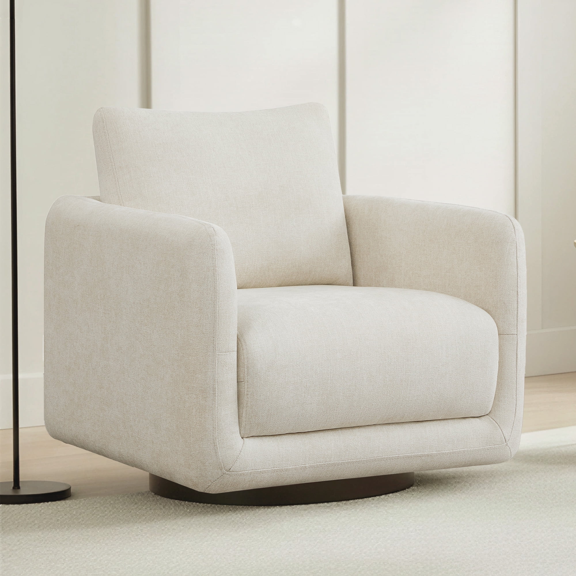 Spruce & Spring Upholstered Swivel Accent Chair with Back Cushion Single, Linen