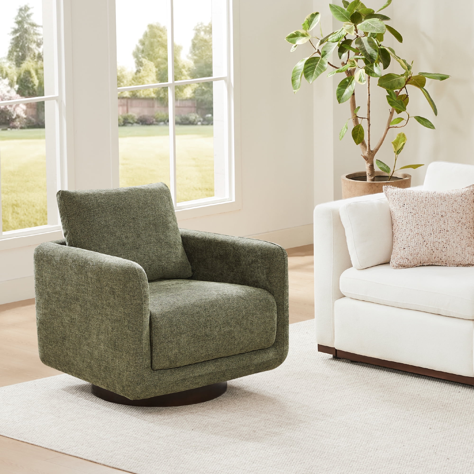 Spruce & Spring Upholstered Swivel Accent Chair with Back Cushion Single, Moss Green