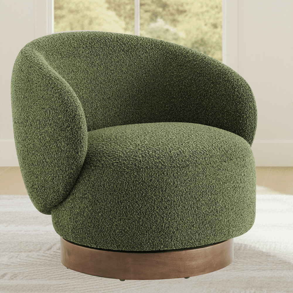 Spruce & Spring Upholstered Swivel Accent Chair with Curved Back Single, Green