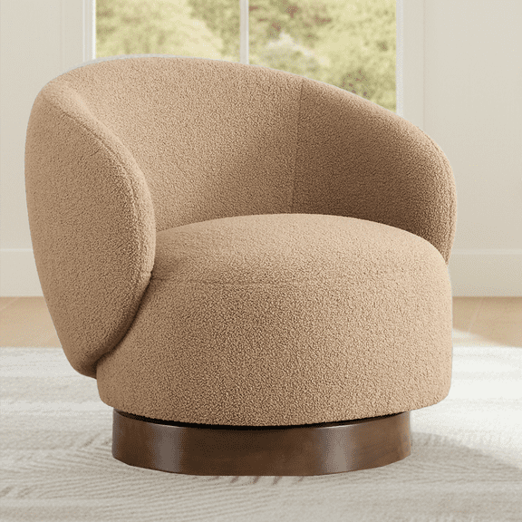 Spruce & Spring Upholstered Swivel Accent Chair with Curved Back Single, Khaki