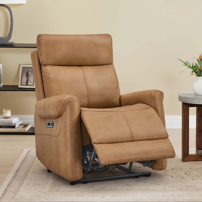 Spruce & Spring Wall Hugger Power Recliner Chair with Three Positions for Living Room & Bedroom, Faux Leather, Saddle Brown