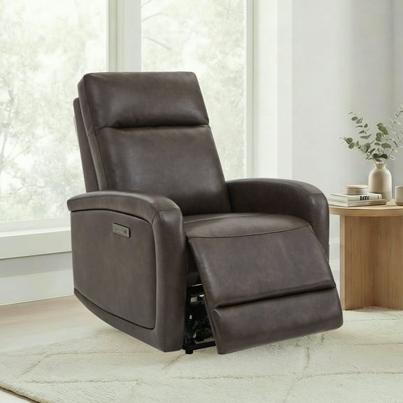Spruce & Spring Zero Wall Hugger Power Recliner for Compact Spaces, Chocolate-Faux Leather