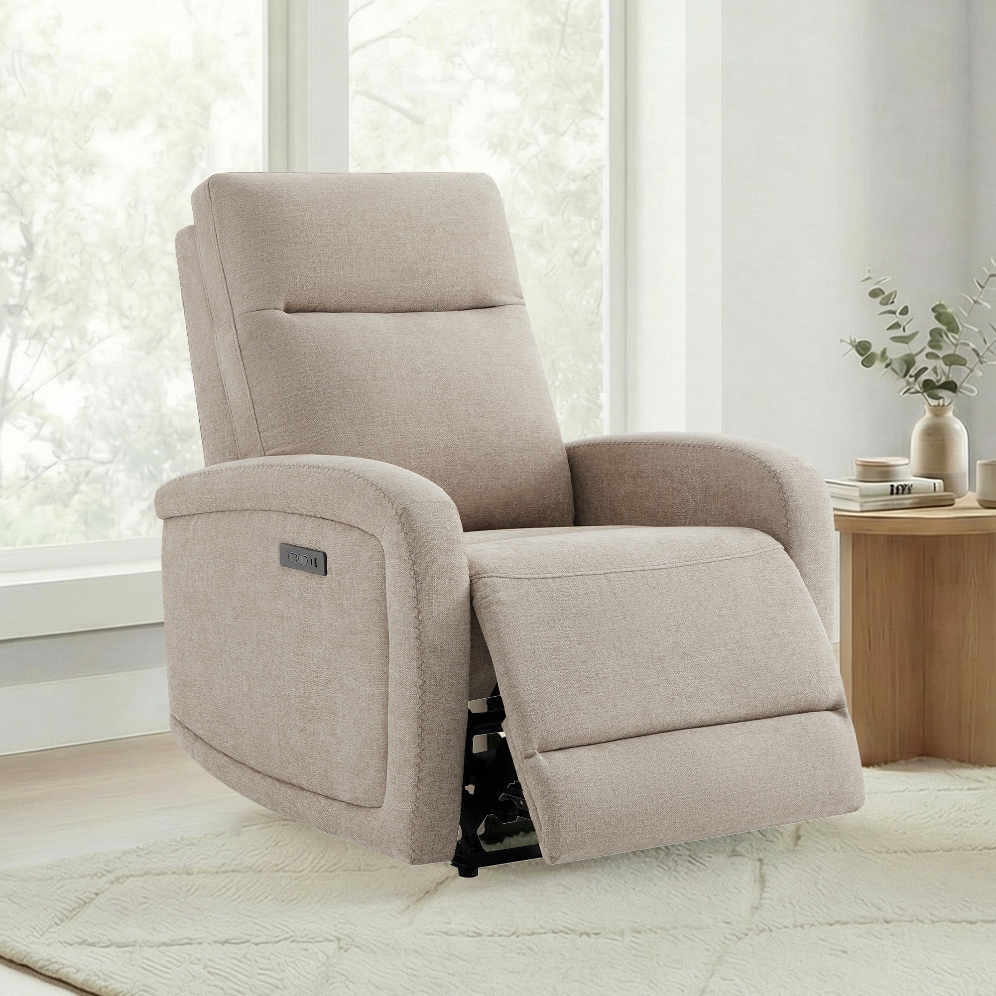 Spruce & Spring Zero Wall Hugger Power Recliner for Compact Spaces, Khaki-Fabric