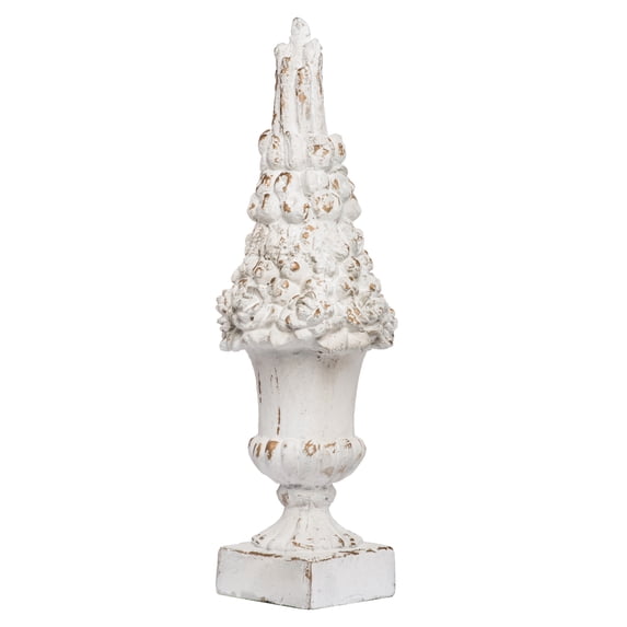 Spruce Tree Magnesium Finial with Distressed Finish, White- Saltoro Sherpi