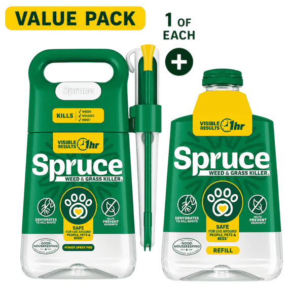 Spruce Weed & Grass Killer Powered Starter Kit, 64 oz Sprayer and 64 oz Refill Bundle, Covers Up to 400 Weeds
