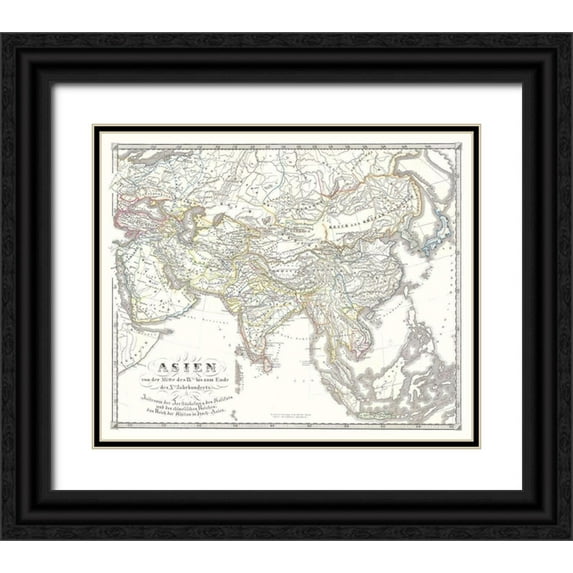 Spruner 23x20 Black Ornate Wood Framed with Double Matting Museum Art Print Titled - Asia 9-10 Centuries - Spruner 1855