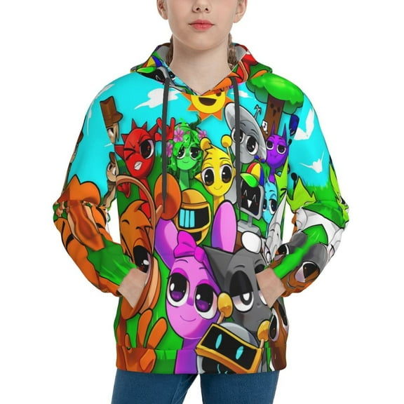 Sprunki 3D Print Unisex Cartoon Hoodie Game Pullover Sweatshirt Long Sleeve Tops With Pockets For Boys and Girls L