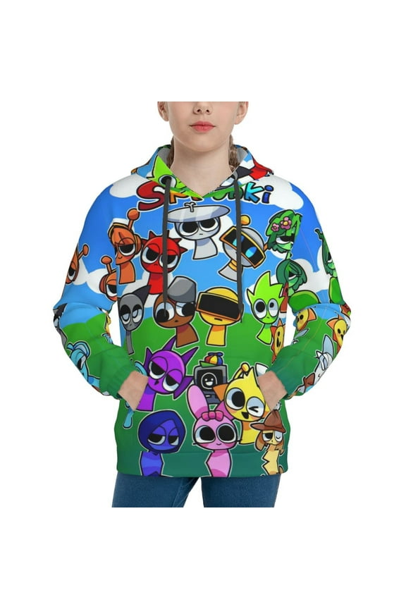 Sprunki 3D Print Unisex Cartoon Hoodie Game Pullover Sweatshirt Long Sleeve Tops With Pockets For Boys and Girls XL
