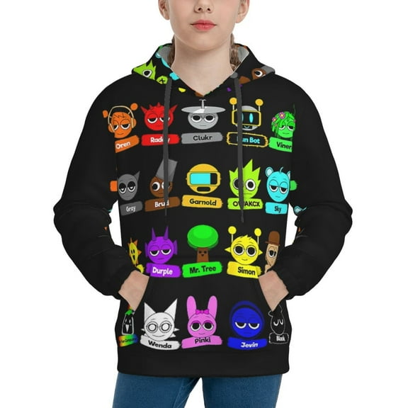 Sprunki 3D Print Unisex Cartoon Hoodie Game Pullover Sweatshirt Long Sleeve Tops With Pockets For Boys and Girls XL