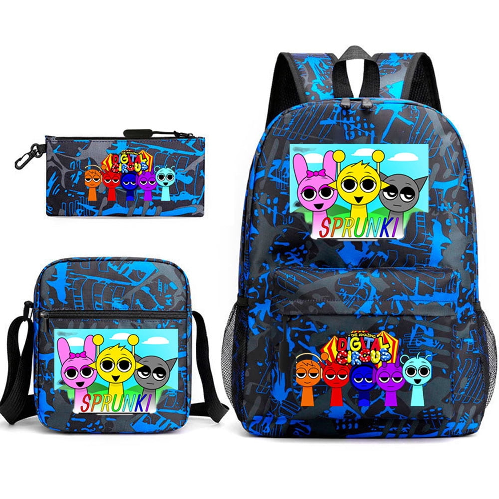 Sprunki Anime Backpack Set 3 Pieces with Shoulder Bag and Pencil Case for Women Men, Fashion Daypack, Classic High Backpack for Teens, Travel Laptop Backpacks