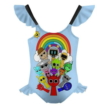Sprunki Girl Kids One Piece Swimwear Bathing Suit Cute Swimsuit Beach 5-12 Years