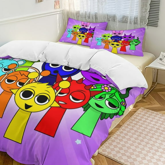 Sprunki Incredibox Soft Microfiber Quilt Bedding Set 3 Pieces Duvet Cover Pillowcases Pillow Shams Quilts Covers Adult Kids